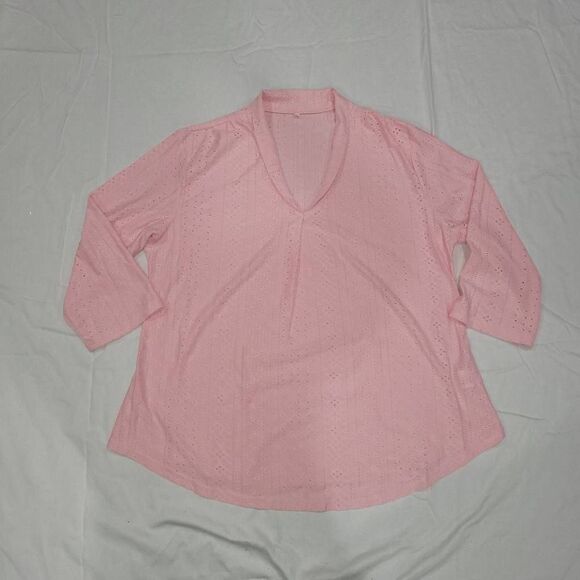Zulily Collared Pink Lace Stretchy Three-Quarter Sleeve Top Size XL - Picture 1 of 7